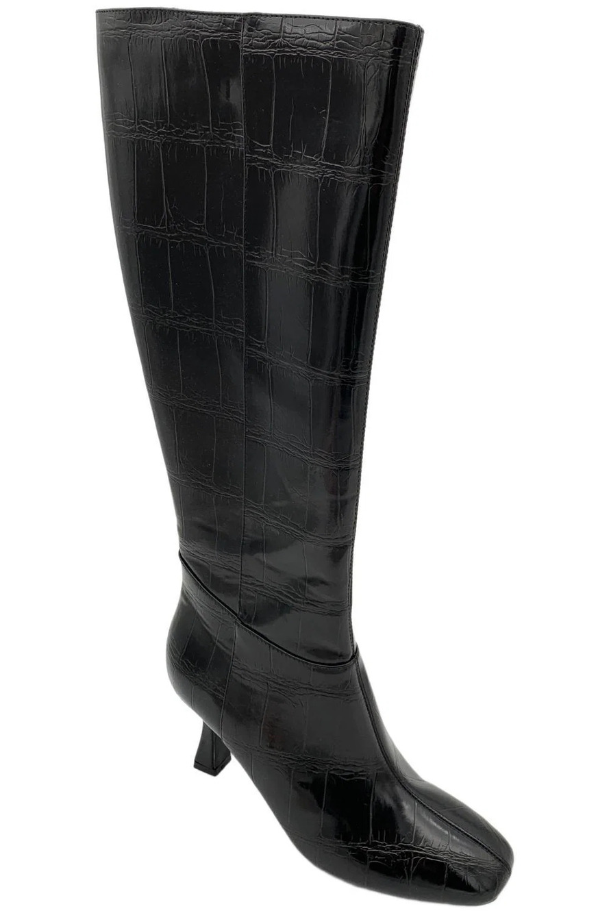 Masseys Women's Janis Tall Shaft Heeled Ankle Boots Black Crocco - Medium